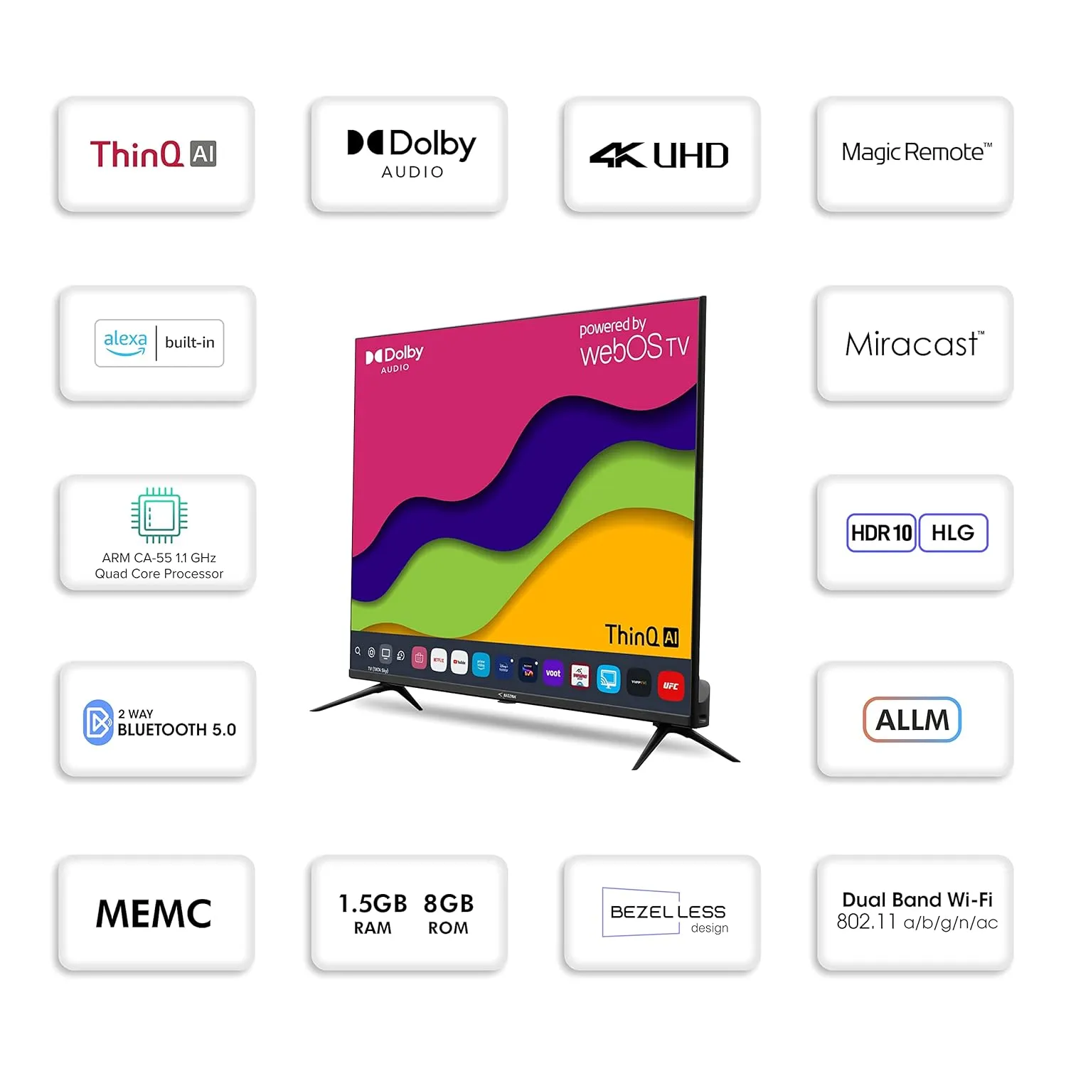 BESTON LED TV 55" SMART UHD WEB OS 4K UHD 1.5GB RAM 8GB ROM (BS55UW1) view 6
